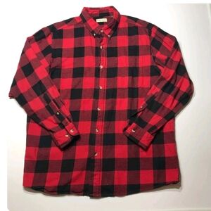 HOBBS CREEK large black red buffalo plaid flannel button down collared shirt top
